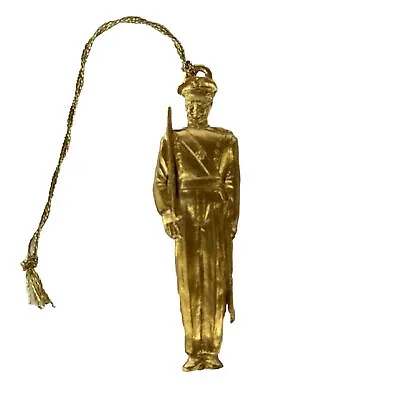 Small Gold Tone Metal Soldier Ornament 2.5  Detailed Figure Ornamental Decor • $8