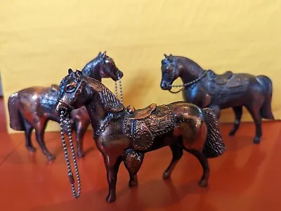 $16 • Buy Lot Of 3 Vintage Brass Pot Metal Carnival Horses Horse, 4 1/4  Tall