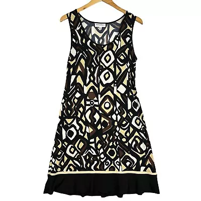 Studio I A-Line Dress Sz 8 Black Brown White Beige Print Sleeveless Knee Length • $15