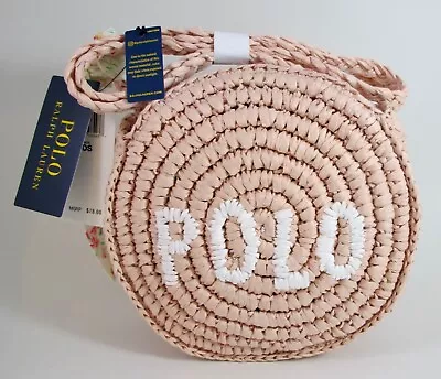 NWT Polo Ralph Lauren Woven Logo Raffia Lined Crossbody Bag • $50.39