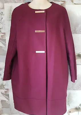 Ted Baker Eleen Oxblood Triple Bar Cocoon Winter Coat Size 4 UK 14 • £69.99