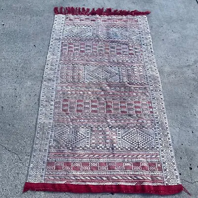 Vintage Kilim Area Rug Moroccan Handmade Flat Weave Wool Carpet  Berber • $179