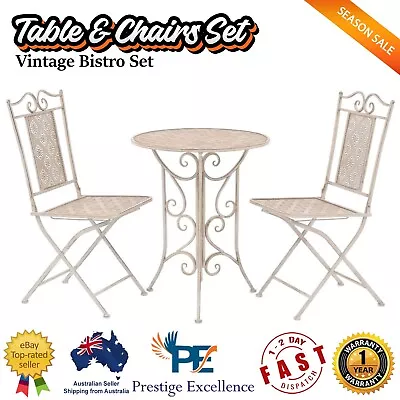 3 Piece Bistro Set Steel White Vintage Garden Metal Table And Chairs Outdoor NEW • $342.89