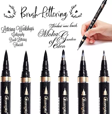 Calligraphy Pens - 6pcs Calligraphy Set For Beginners Refillable Black Brush For • £9.20