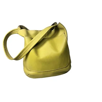 Vintage Vicki Jean Hobo Bag Fluorescent Yellow Leather Tote Large 80s Retro • $45