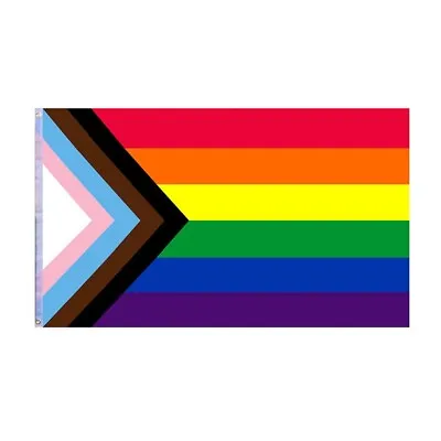 PROGRESS PRIDE FLAG 5ft X 3ft Rainbow Gay Inclusive Flags With Eyelets LGBTQIA+ • £3.49