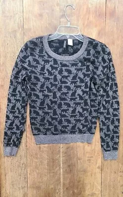 Black Cats All Over Print Divided H&M Cropped Sweater Metallic US 10  • $29.99