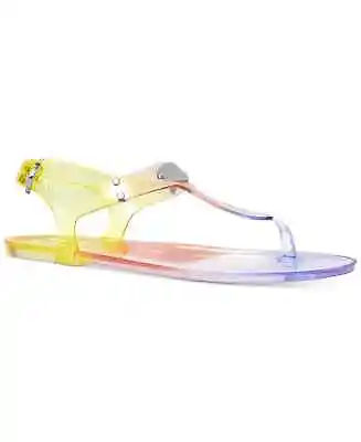 Michael Kors Mk Plate Iconic Rainbow Jelly Pvc Logo Thong Sandals 9 10 Love Shoe • $89