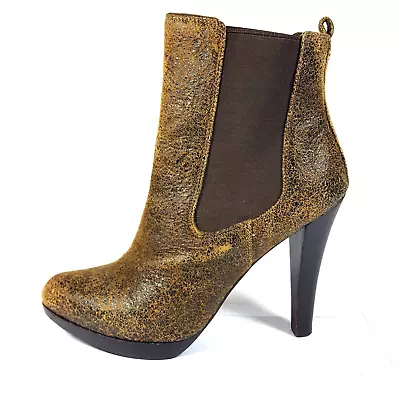 Michael Kors Womens Boots Beige Black Leather Heels Pull On Casual 7.5 38.5 • $49.95