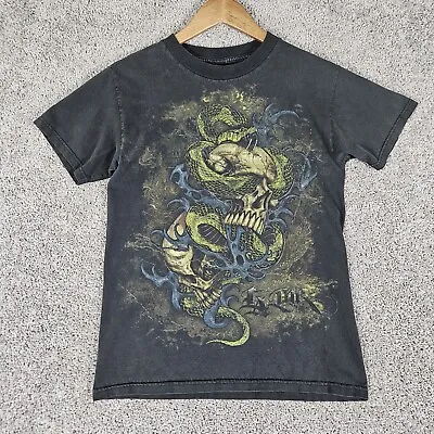 LA Ink Shirt Adult Small Black Graphic T-Shirt Faded Skulls Snake Gothic Grunge • $12.88