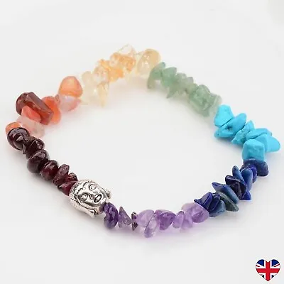 £3.89 • Buy 7 Chakra Bracelet Crystal Gemstone Buddha Reiki Healing Charm Silver Anxiety UK