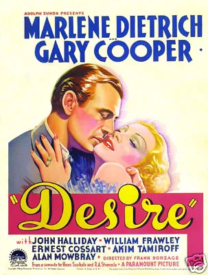 Desire Marlene Dietrich Gary Cooper Movie Poster • $6.49