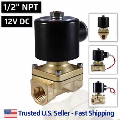 1/2  12V DC Electric Brass Solenoid Valve Water Gas Air 12 VDC - FREE SHIPPING • $44.95