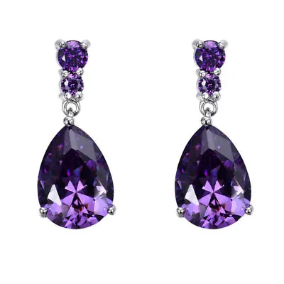 Women White Gold Zircon Drop Dangle Earrings Wedding Jewelry • $1.46