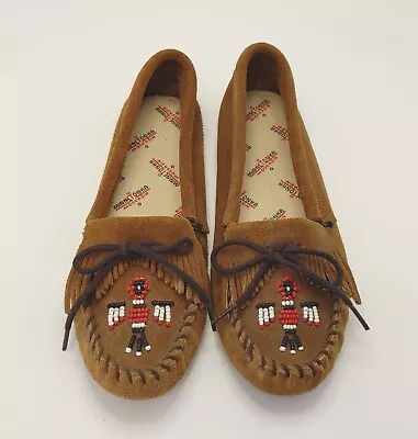 Minnetonka Thunderbird Moccasins Brown Suede Leather Women's Size 8 Soft Sole • $34