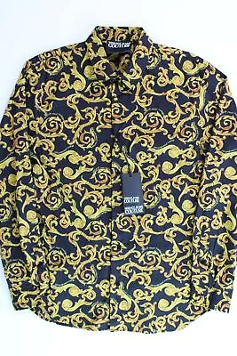 Versace Jeans Couture Mens Sketch Couture Print Button Shirt EU 48 US 38 Gold • $110.87