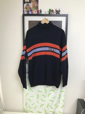 £30 • Buy Fila Vintage Jumper Roll Neck 90s Spell Out Chunky Knit Wool Blend Medium - C4