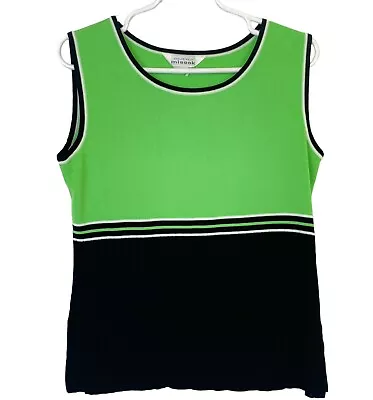 Exclusively Misook Women Green Black Acrylic Knit Tank Top Stripe Ribbed Large • $25.47