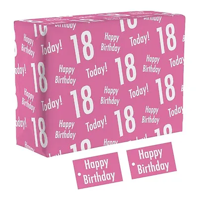 1 Sheet Of 18th Birthday Pink Luxury Wrapping Paper - For Her Age 18 Eighteen • £4.50