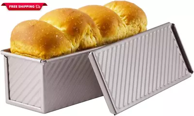 Mini Pullman Loaf Pan With Lid 0.66Lb Dough Capacity Non-Stick Rectangle Corrug • $36.71