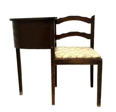 VTG 1940s Wood Telephone Table Gossip Bench Upholstered Seat Storage Area PickUp • $115