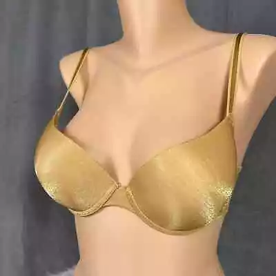 Atlantis By Panache T-shirt Liquid Gel Push Up Bra 36A Shimmer Gold 1044 Y2K Vtg • £24.13