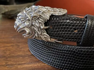 XXL Taxco Roaring Lion  Sterling Silver Belt Buckle Set 28-30-1.25-1”🦎✅ • $425