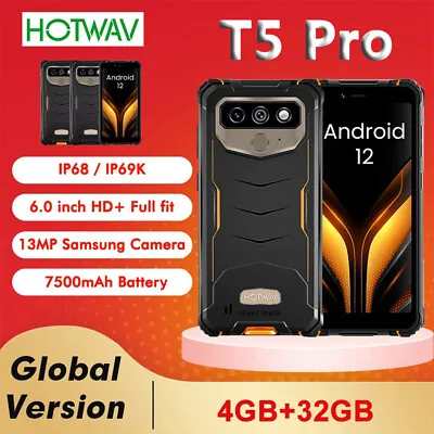 Global Version Hotwav T5 Pro IP68 Rugged Phone 7500mAh 4GB+32GB 13MP Android 12 • £139.92