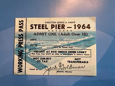 Steel Pier 1964 Working Press Pass Atlantic City Memorabilia  • $10