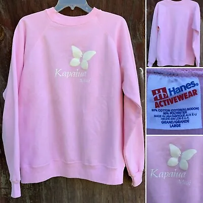 Vintage Kapalua Maui Graphic Sweatshirt Pullover Raglan Pink Aloha Hawaii Size L • $74.50