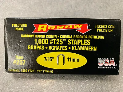 Arrow T25 Round Crown Staples 7/16  (11mm) For Wire & Cable Box Of 1000 #257 • $8.95