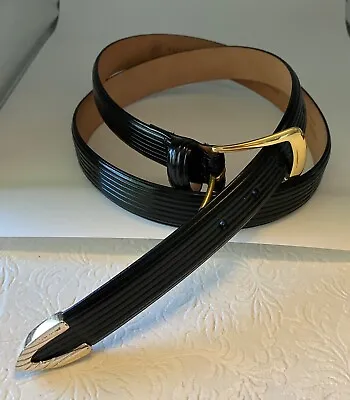 Martin Dingman Size 36 / 90 Black English Leather Belt 1” Wide Nickel And Brass • $35