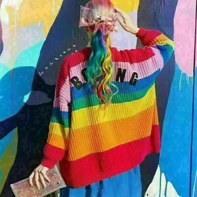 POP Ms Coat Lazy Oaf Inspired Rainbow Color Sweater BORING  Cardigan Soft Jumper • £24.46