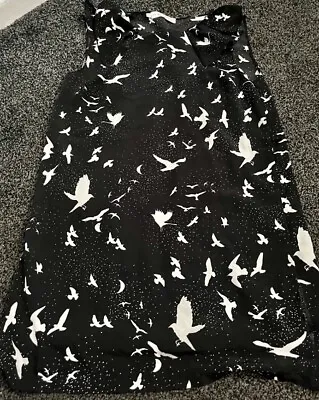 Ladies Women’s Black Bird Design Shift Oh My Love Dress Size Small • £8