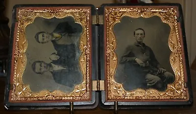 Double Sided Daguerreotype & Union Case 3 Brothers Triplets Colored • $99