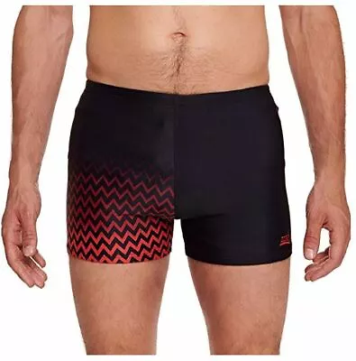 Zoggs Men's Chevron Hip Racer Swim Shorts / Swimming Trunks . Black / Red • £11.99