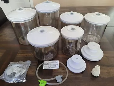 $69.99 • Buy FoodSaver Snail Vacuum Canister Containers LOT OF 6 W/ Lids And 2 Jar Sealers