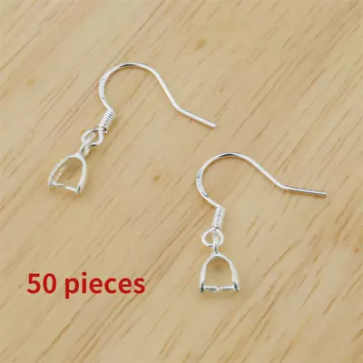 50PCS 925 Silver Earring Ear Wire Connector Crystal Hook DIY Making Findings • £4.43