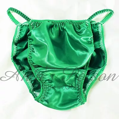 Sissy Satin Panties For MEN - Green Shiny Wetlook String Bikini Or Bra Or Skirt • $16.19