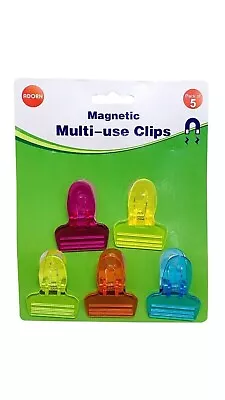 5 X Neon Magnetic Multi Use Clips Fridge Magnets Large Bulldog Clips Notes Memos • £4.95