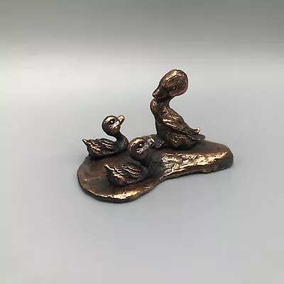 VTG Miniature Duck Ducklings Figurine Wildlife Sculpture 2  Copper Finish Pewter • $19.77