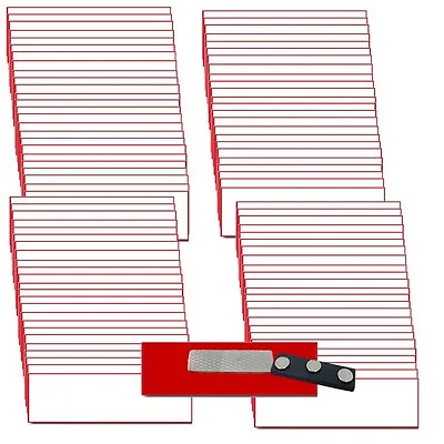 100 Blank 1 X 3 White / Red Name Badge Kit (u) Tags Beveled Edges Magnets Labels • $179