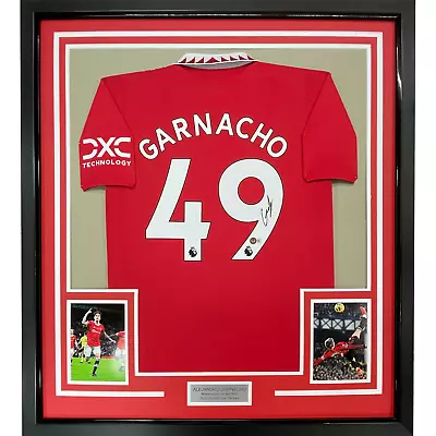 Framed Autographed/Signed Alejandro Garnacho 33x42 Man United Red Jersey BAS COA • $649.99