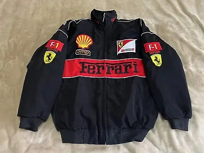 Unisex Adults F1 Team Racing Ferrari Jacket Embroidery Cotton Padded Black • £45