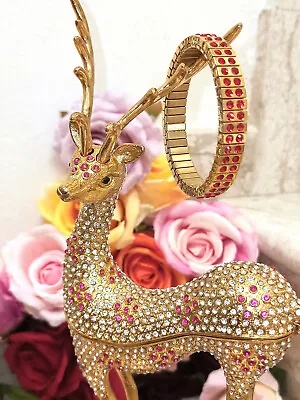 Vintage Reindeer Faberge Egg Style SET Mothers Day Gift For Her GOLD Handmade • $799