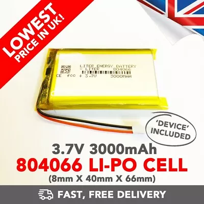 3.7V 3000mAh Li-Po Battery (804066) Rechargeable High Capacity Tablet + Device • £9.99