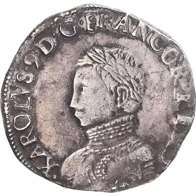 [#344090] Coin France Charles IX Teston Au Deux K Couronnés 1563 Bayonne V • $232.70