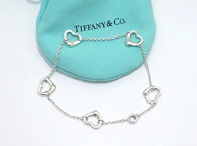 Tiffany & Co. Sterling Silver Elsa Peretti 5 Open Heart Bracelet 7.25  • $162