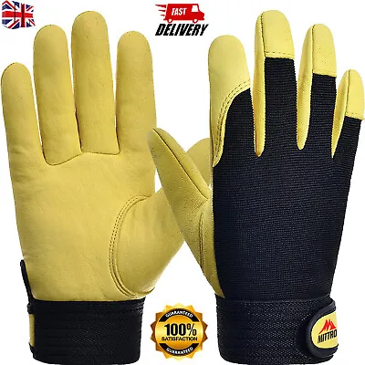 Leather Work Gloves Gardening Thorn Proof Builders Grip Hand Protection Safety • £5.99