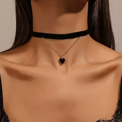 Love Heart Velvet Choker Collar Necklace Vintage Clavicle Chain Women Jewelry • $15.98